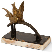 French Sculpture of a Pair of Bronzed Lovebirds on Marble Base