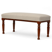 Walnut Bench with Fluted Legs Recovered in Beige Linen (c.1880)