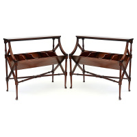 Pair of Antique Flame Mahogany Sectioned Lawyers Book Troughs