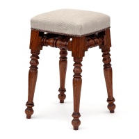 Antique Oak Dressing Table Stool Upholstered in a Tweed Linen