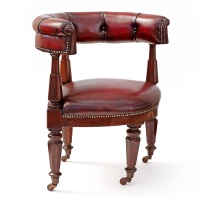 Rare Mahogany and Red Leather Gentleman's Gaming Chair