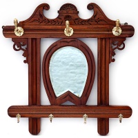 Mahogany Horseshoe Mirror with Deep Bevelled Plate and Brass Hooks