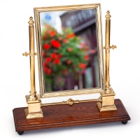 Brass Dressing Table Cheval Mirror on Polished Oak Stand