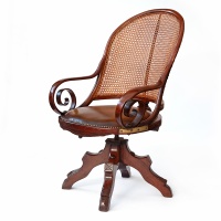 Extremely rare antique Bentwood revolving cane backed desk chair with inset leather seat (c.1900)