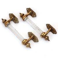 Pair of Antique Cast Brass and Lead Crystal Door Pulls