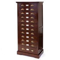 Flight of 12 Walnut Drawers with Scalloped Brass Handles
