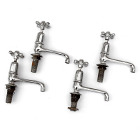 Set of Four (Two Pairs) Shanks Solid Nickel Long Throw Bath or Basin Taps