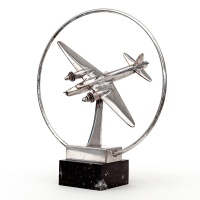 Silver plated model Vickers Wellington aircraft mounted on a marble base in the Art Deco style