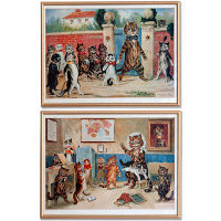 'The Good Puss' and 'The Naughty Puss' Pair of Re-framed Louis Wain Prints (c.1930)