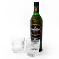 Pair Heavy Cut Glass Lead Crystal Whisky Tumblers