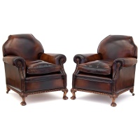 Superb Pair of Large Leather Club Chairs (c.1900)