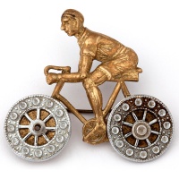 Charming Pressed Brass Cycling Brooch with Working Wheels