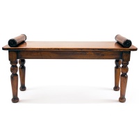 Chunky Mahogany Hall Bench with Turned Legs and Bolster Ends