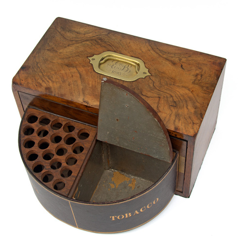 Rare Burr Walnut Locking Gentleman’s Cigar and Tobacco Box (c.1893)