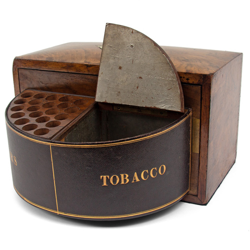 Rare Burr Walnut Locking Gentleman’s Cigar and Tobacco Box (c.1893)