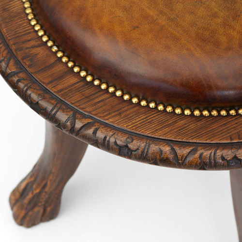 Heavily Carved Oak Ship's Chair with Inset Leather Seat