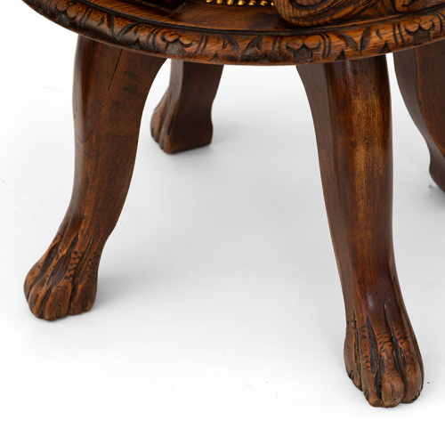 Heavily Carved Oak Ship's Chair with Inset Leather Seat