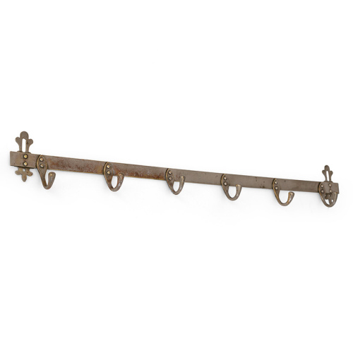 Nickel plated six hook wall mounted coat rack. (c.1930)