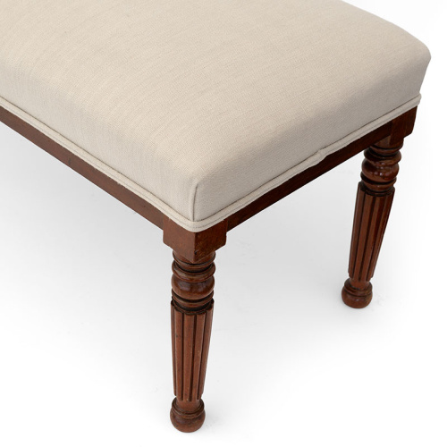 Walnut Bench with Fluted Legs Recovered in Beige Linen (c.1880)