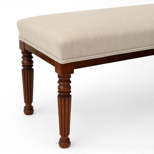 Walnut Bench with Fluted Legs Recovered in Beige Linen (c.1880)