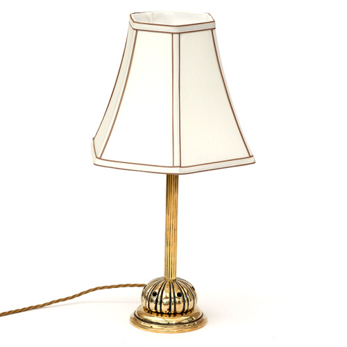 Brass Table Lamp with Pierced Melon Shaped Base and Reeded Column