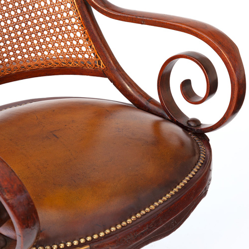 Extremely rare antique Bentwood revolving cane backed desk chair with inset leather seat (c.1900)