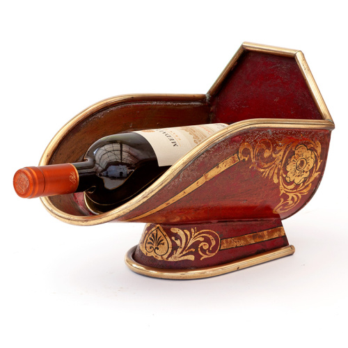 Brass Rimmed Tole Grocery Hopper with Inset Wine Bottle Holder