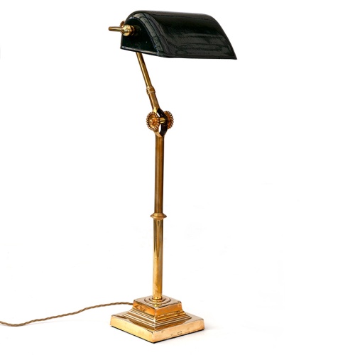 Brass Dugdills Bankers Lamp with Articulated Arms on Stepped Base