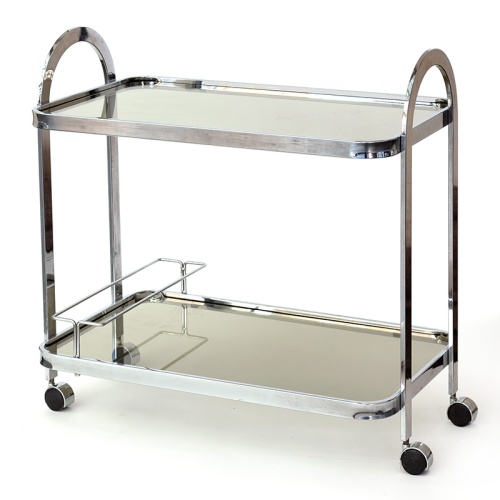 Chunky Chrome 1950s Drinks Trolley with Integrated Bottle Holder