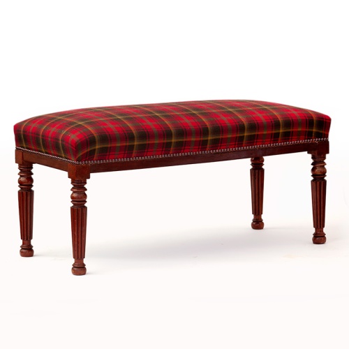 Large Solid Walnut Bench or Window Seat Recovered in Tartan