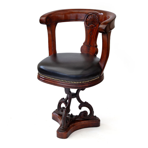 Antique Polished Plum Pudding Mahogany Swivelling Ships Chair (c.1900)