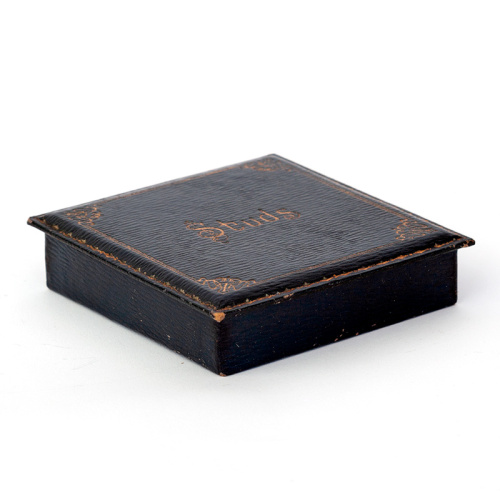 Rare sectioned original leather bound box with gold tooling for collar studs (c.1890)
