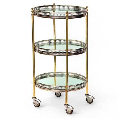 Small Three Tier Brass and Glass Etagere or Drinks Trolley