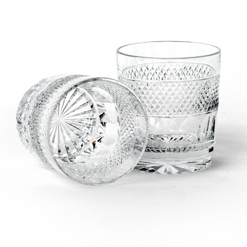 Pair Heavy Cut Glass Lead Crystal Whisky Tumblers
