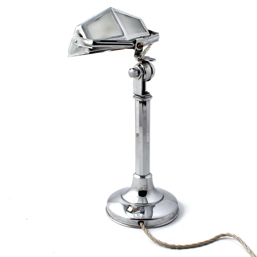 Rare French Chrome and Milk Glass Adjustable Desk Light by Pirouette