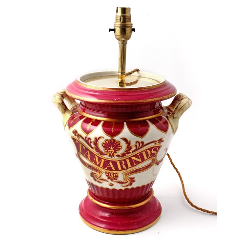 Tamerinds Maroon White and Gold Apothocary Jar Converted to Table Lamp