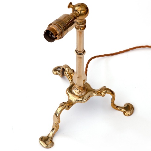 Antique Brass Tripod Pullman Table Lamp with Original Bakelite Switch